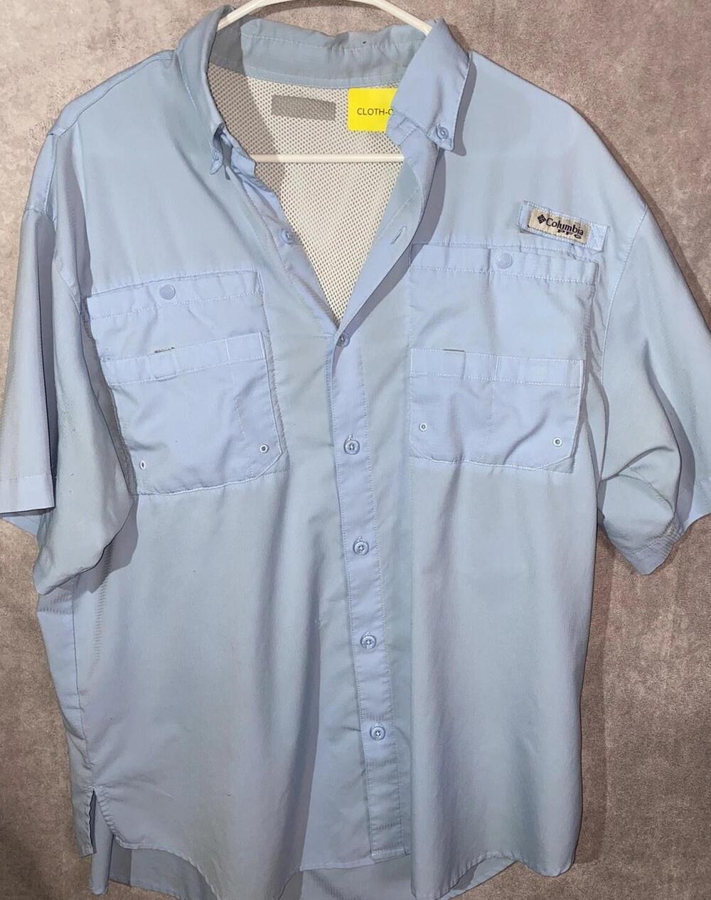 Columbia Shirt Mens L Blue PFG Button Up Short Sleeve Performance Quick Dry